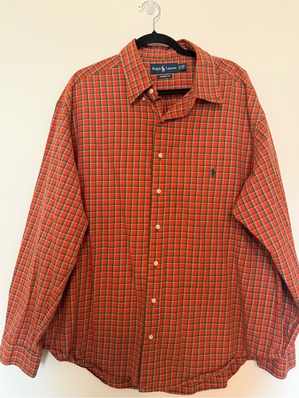 Ralph Lauren Men'sFall Burnt Orange and Green Plaid Button-Down Shirt 2x Big